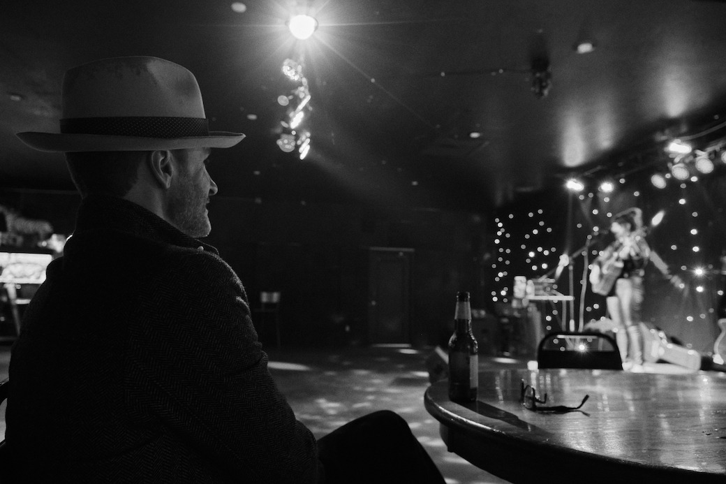 Black and white photo of Samantha Hunt performing in Bentoville Arkansas